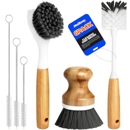 Holikme 6 Pack Dish Brush with Bottle Brush Scrub Brush Straw,Gray