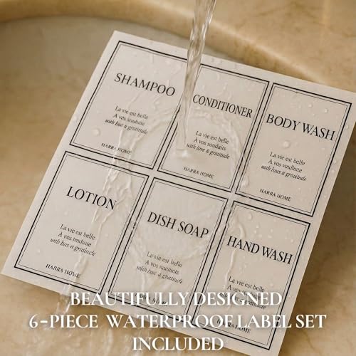 Modern Gold Design Shampoo and Conditioner Dispenser - Large 27oz Shower Soap Dispenser, Set of 3 Refillable Empty Plastic Pump Bottles for Bathroom and Body Wash (6 Waterproof Labels Included), White - color: White