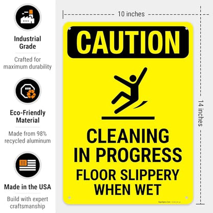 Caution Cleaning in Progress Floor Slippery When Wet OSHA Sign, - size: 10x14