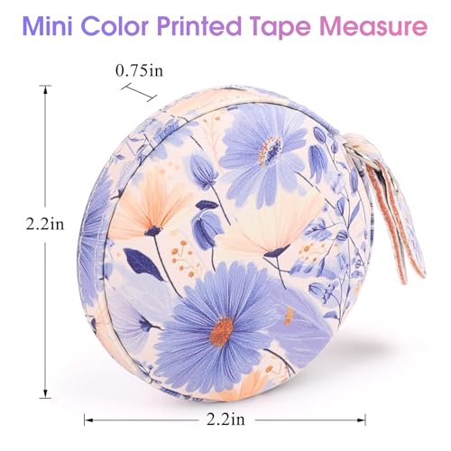 Retractable Mini Leather Tape Measure, Auto Retract Purple Flowers - color: Purple Flowers