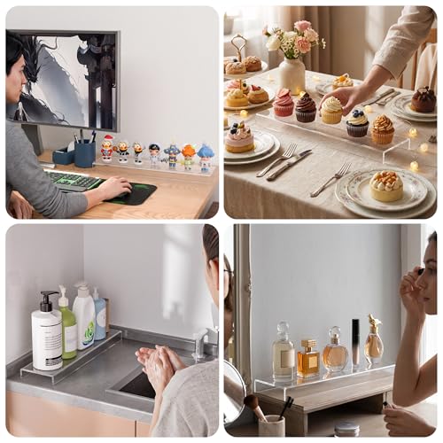 Acrylic Shelf Riser 15x3.9x1 pack of 2, Countertop Acrylic Display Storage Organizer for Shoes, Glasses, Plants, Home Decors, Perfume, Books, Dolls, 15x3.9x1 Inch - size: 15x3.9x1 Inch