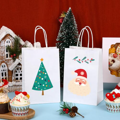 OUTUXED 150pcs White Paper Bags with Handles, 5.25x3.2x8in Small Gift Bags - color: White 5.25x3.2x8in, size: 1 Count (Pack of 150)