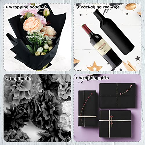 NEBURORA 120 Sheets Black Tissue Paper Halloween Gift Wrap Paper - color: Black