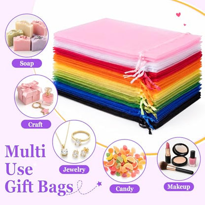 ANZNKU 100PCS Organza Bags 6x9, Purple Small Mesh Gift Bag Drawstring Bulk - color: Purple