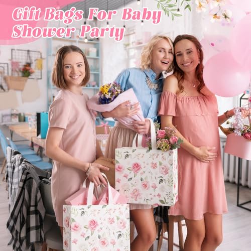 Abbylike 30 Pcs Pink Flower Gift Bags Bulk Reusable Tote Bags Bulk - style: Pink Flower