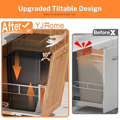 YJHome 10Gal Pull Out Trash Can Cabinet with Tiltable 10°, Soft Close - color: Black, style: Single-A