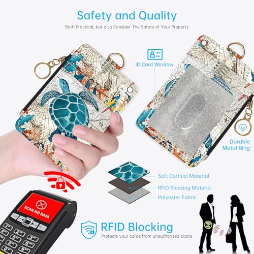 2-in-1 ID Badge Holder & Lanyard Wallet，Cute Zippered Pouch Sea Turtle 2 - color: Sea Turtle 2