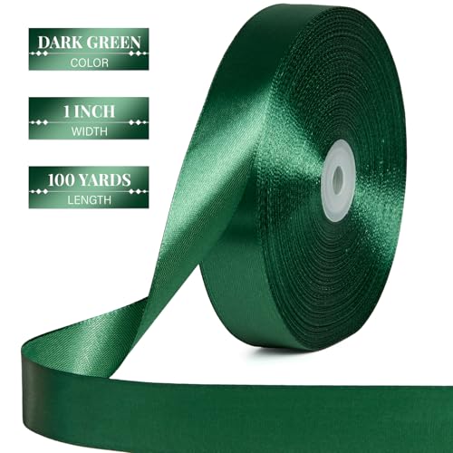 Dark Green Satin Ribbon 1 Inch x 100 Yards - color: Dark Green