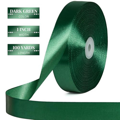 Dark Green Satin Ribbon 1 Inch x 100 Yards - color: Dark Green