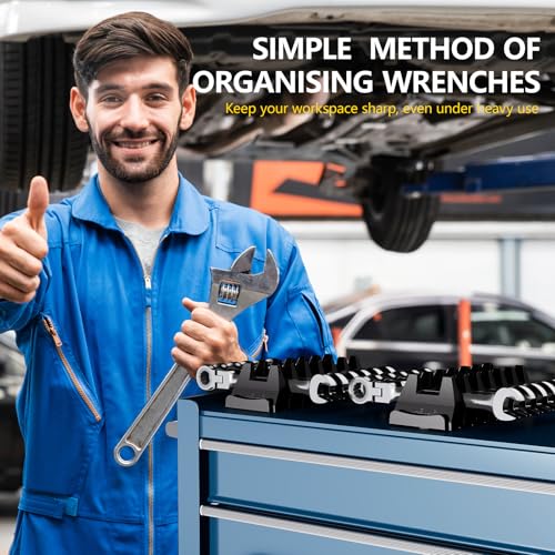 WAENLIR 48 Tool Magnetic Modular Wrench Organizer Set-Tool Drawer Storage Rack with Metric&SAE Labels, Wrench Holder with Magnet, Gift for Men, father, boyfriend, DIYers & Mechanics (Red) - color: Red