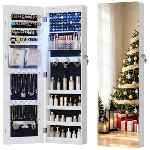HNEBC Over the Door Organizer, Jewelry Cabinet with Lights,White - color: 21-White