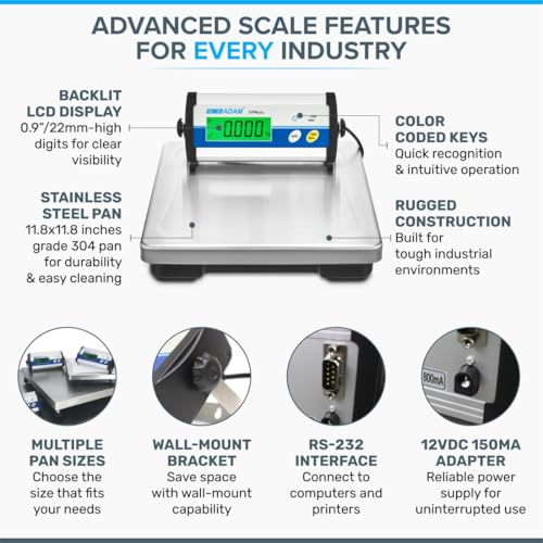 Adam Equipment CPWplus 150 Bench Scale, 330lb/150kg Capacity, 0.1lb/50g Readability - size: 150 Bench Scale, 150kg Capacity and 50g Readability
