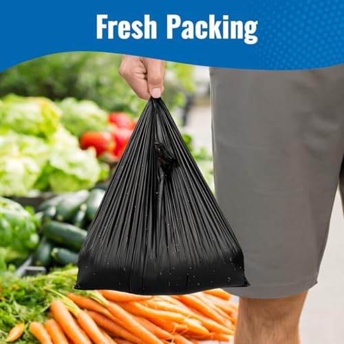 1000 Heavy Duty Black T-Shirt Bags – 11.5 x 6.5 x 22" Plastic Grocery Bags, Durable Carry Out Shopping Bags for Retail, Restaurant, Takeout