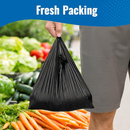 1000 Heavy Duty Black T-Shirt Bags – 11.5 x 6.5 x 22" Plastic Grocery Bags, Durable Carry Out Shopping Bags for Retail, Restaurant, Takeout
