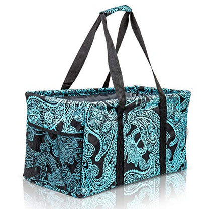 Extra Large Utility Tote Bag - Oversized Collapsible Beach Bag - Paisley Blue - color: Paisley Blue