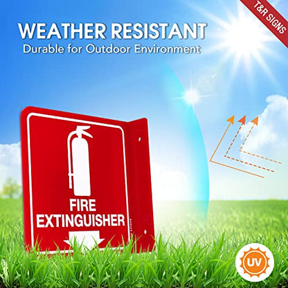 T&R Fire Extinguisher Sign, Fire Extinguisher with Down Arrow - 8 Pack - 6 x 6 Inches Acrylic, 2 pre-drilled holes, Includes Matching Screws, Use for Home Office/Business - color: L - 8 Pack