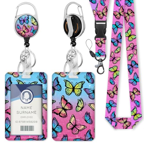 Gctriki Butterfly Lanyards for ID Badges, Badge Holder Retractable Clip - color: Butterfly