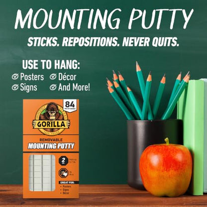 Gorilla Mounting Putty, Natural Tan Color, 84 Pre-Cut Squares - size: 84 Squares