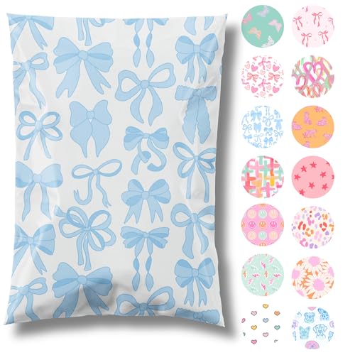 Pretty Package Store Poly Mailers 14.5x19, Blue Bows, 100 Pack - color: Blue Bows, size: 14.5x19