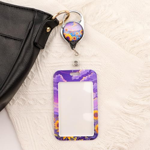 Sunflower Lanyard with Retractable Reel Clip & Badge Holder for Cards IDs Lanyard for Keys Name Badge Holder for Women Teen Girls Office School Teacher - color: Sunflower
