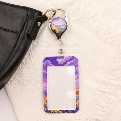 Sunflower Lanyard with Retractable Reel Clip & Badge Holder for Cards IDs Lanyard for Keys Name Badge Holder for Women Teen Girls Office School Teacher - color: Sunflower
