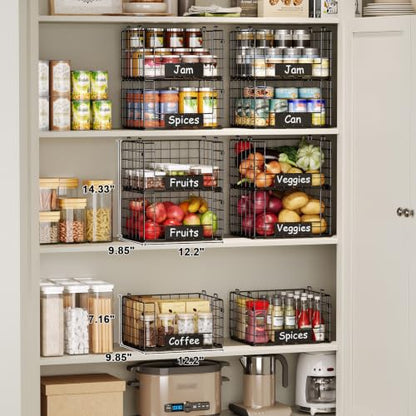 3 Pack XL Stackable Wire Baskets with Handle, Pantry Organizers and Storage - size: XL-12.2"x9.85"x21.5"