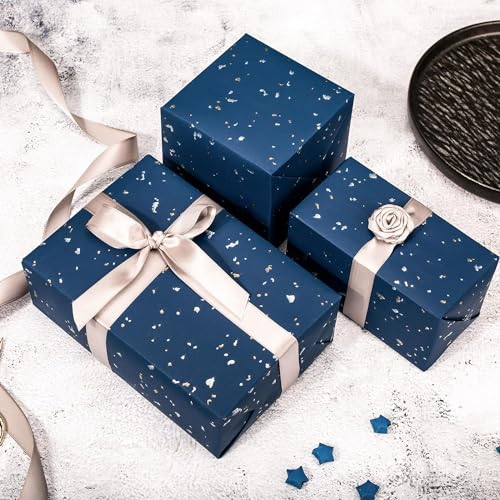 MAYPLUSS Navy Blue Wrapping Paper Roll, 17N x 16.5FT Shiny Flakes Gift Wrap - color: Flake Navy Blue