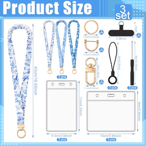 9 in 3 Set Cruise Lanyard White Blue Scrunchies Lanyards for Id Badges, Stretchy Lanyard for Women Teacher Nurse - color: Cruise Blue White