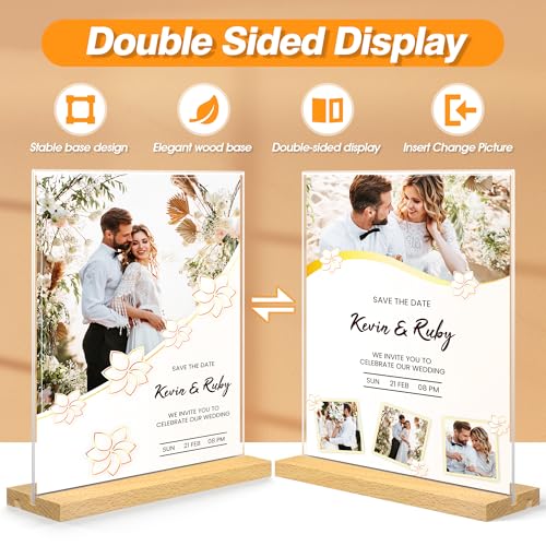8.5 x 11 Acrylic Sign Holder with Wood Base - Tabletop Display Menu Stand - Clear Plastic L/T Shape Vertical or Slant Back Paper Holders - 3 pack - style: 8.5x11in 3pack
