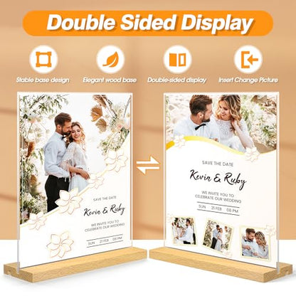 8.5 x 11 Acrylic Sign Holder with Wood Base - Tabletop Display Menu Stand - Clear Plastic L/T Shape Vertical or Slant Back Paper Holders - 3 pack - style: 8.5x11in 3pack
