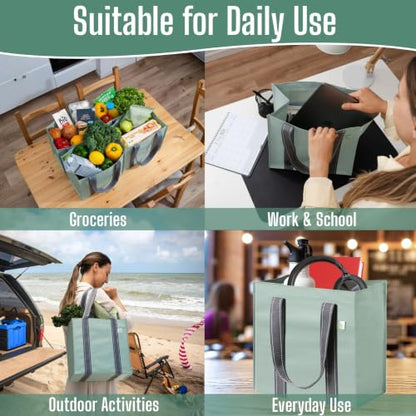 VENO 2/4 Pack Compact Reusable Grocery Shopping Bags with Hard Bottom - color: Light Green