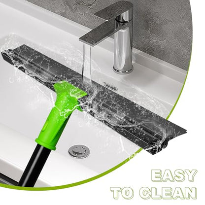 Rubber Floor Squeegee with 24” Heavy Duty Silicone Rubber Scraper Head and 60” Long Adjustable Handle, Shower Squeegees for Concrete Floor, on Multi-Surface Tile Glass Pool Garage Cleaning - size: 24"