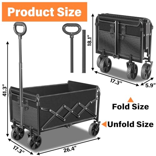 Wagons Carts Foldable, 360lbs Collapsible Wagon Cart with Wheels - color: Orange
