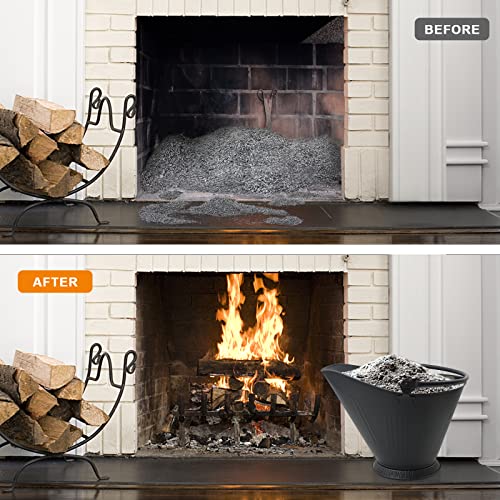 Poofzy Ash Bucket for Fireplace, 3.2 Gallon Metal Fireplace Ash Bucket for Wood Stove, Includes Shovel, Broom and Gloves Indoor & Outdoor - size: 3.2 Gallon (Black)