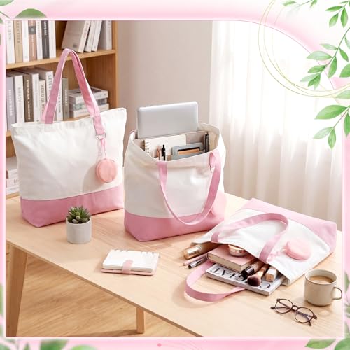 Sanwuta Canvas Tote Bags with Zipper Plush Purse Craft - color: Pink
