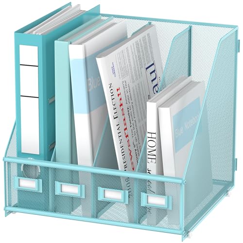 4-Compartment Magazine File Holder and File Organizer for Desk, Blue - color: Blue