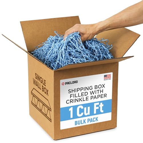 1 Cu Ft Ready To Ship Carton with Light Blue Crinkle Paper 12x12x12" - color: Light Blue, size: Single Wall Box