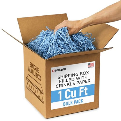 1 Cu Ft Ready To Ship Carton with Light Blue Crinkle Paper 12x12x12" - color: Light Blue, size: Single Wall Box