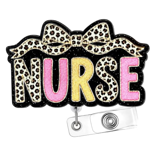 Leopard Print Nurse Badge Reel Retractable ID Holder Cute Coquette Bow Pink Gold Cheetah Animal Theme Girly Nursing Nurses CNA LPN RN Hospital Staff Lanyard Alligator Clip Accessories for Adult Women - style: Nurse