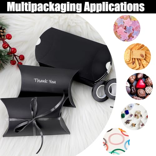 WCHOSOZH 30Pcs Pillow Boxes, Kraft Paper Gift Boxes with Ribbon Black - color: Black