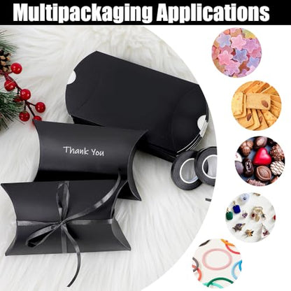 WCHOSOZH 30Pcs Pillow Boxes, Kraft Paper Gift Boxes with Ribbon Black - color: Black