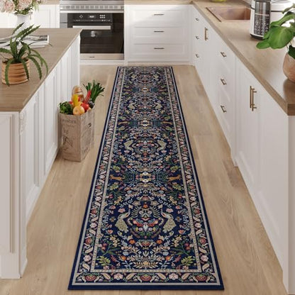 Rugcomf Runner Rug 2x10 Floral Washable Non Slip, Blue - color: Blue, size: 2' x 10' (Rectangular)