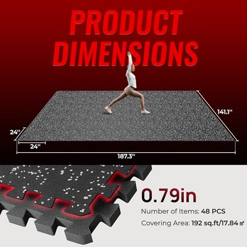 SUPERJARE 0.79'' Extra-Thick 48 Pcs 192 Sq Ft Exercise Equipment Mats - color: Black/Grey, size: 48 Tiles (192 Sq Ft)