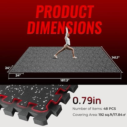 SUPERJARE 0.79'' Extra-Thick 48 Pcs 192 Sq Ft Exercise Equipment Mats - color: Black/Grey, size: 48 Tiles (192 Sq Ft)