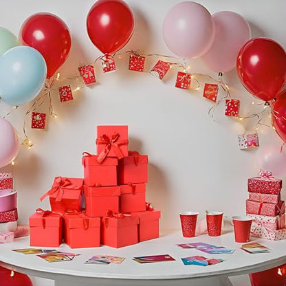 Gift Box with Lid & Ribbon for present, 12pcs, Red, 4"×4"×4" - color: Red, size: 4 x 4 x 4 Inch