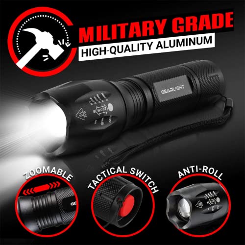 GearLight LED Flashlight Bright, Zoomable Tactical Flashlights with High Lumens and 5 Modes for Emergency and Outdoor Use -Camping Accessories -S1000 - S1000-1 Pack, (Batteries Included) - color: 1 Pack, (Batteries Included)