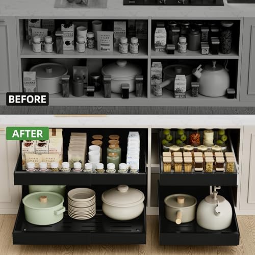 PAKETA 2 Pack Expandable Pull Out Cabinet Organizer,21" Deep - color: Black, size: 21"D X 12-20"W (2 Pack)