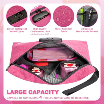 Smell Proof Bag with Combination Lock Large Storage Container Medicine Lock Bag Money Organizer Travel Storage Pouch - color: Pink