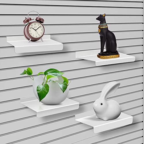 SNOGSWOG Shelves, Set of 8 - 4x10 Inch Slatwall Metal Shelves - White Flat Display for Storage and Organization, Wall-Mounted, Modern Style, Tiered Shelf, Durable - color: White 8 Pcs