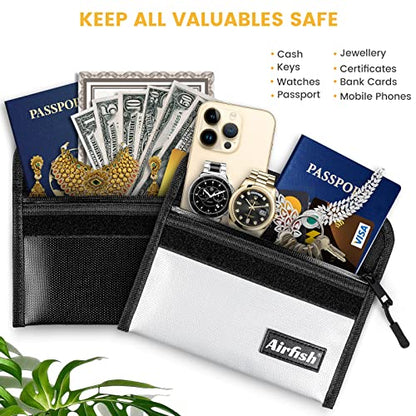 Airfish Fireproof Money Bag, 5 x 8 inches Fireproof Wallet, Waterproof Cash Bag with Zipper, Small Fireproof Cash Bag for Valuables - color: Silver, size: 6 Pack